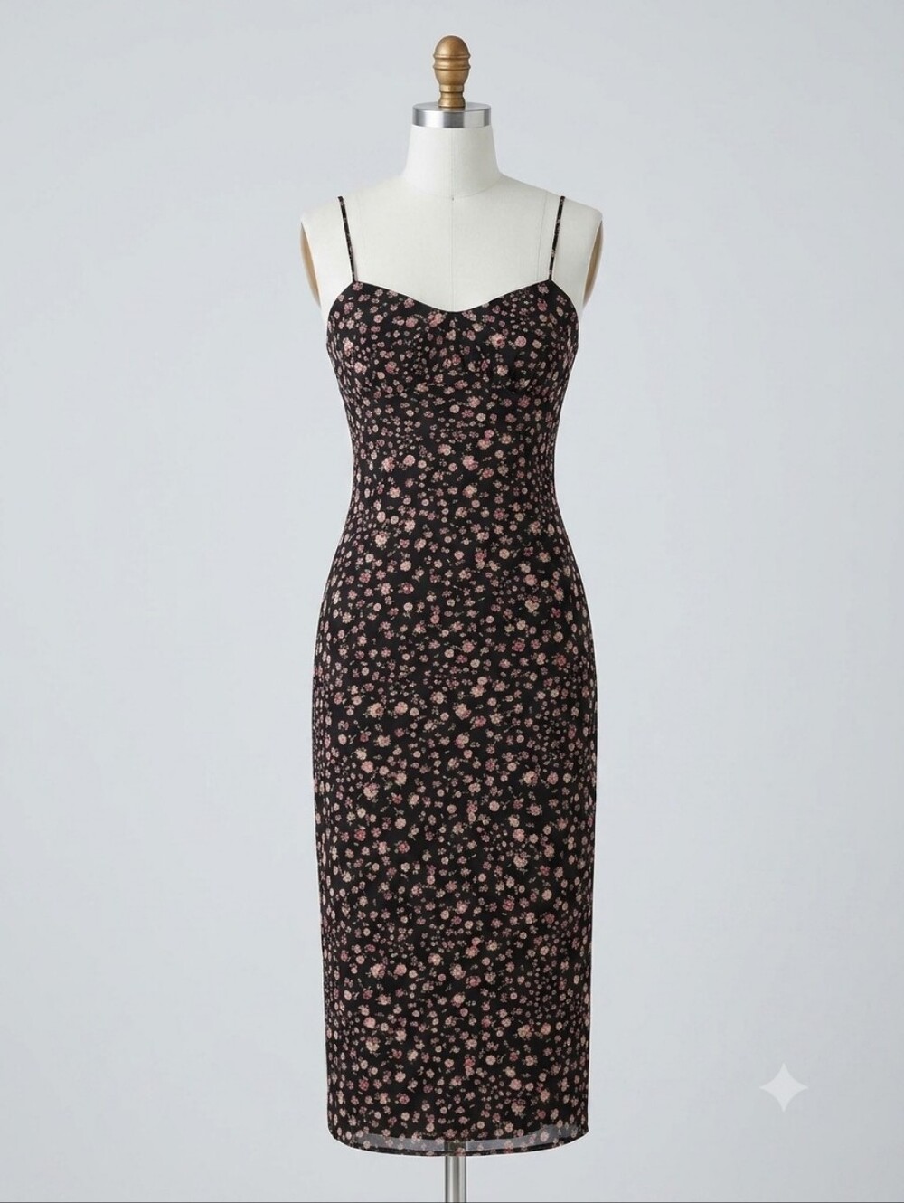 No Comment Romantic Rose Print Midi Slip Dress - Coquette / Cottagecore - Size S